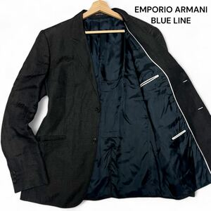 美麗品◎リネン混 52サイズ!!エンポリオアルマーニ【涼し気な春の装い】EMPORIO ARMANI アンコン ジャケット ブラック 薄手 春夏◎メンズ