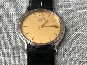 【中古品】SEIKOセイコー　腕時計　CREDOR　GCAR051　メンズ　ゴールド文字盤　裏面記念刻印あり　ベルト一部傷（管理番号049106)