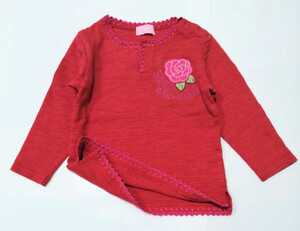 美品「SOMETHING EDWIN ブランケットステッチ長袖Tシャツ 90サイズ」薔薇アップリケ サムシング エドウィンのプリントが凝っています