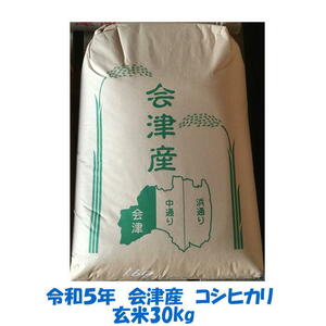 玄米 30kg　令和５年産 会津 コシヒカリ 大袋（精米・小分け不可）東北～関西 送料無料 石抜 色選処理済 調製玄米
