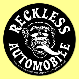 Reckless Automobile★CRAZY MONKEY ROUND VINYL STICKER 88mm MATTE BLACK