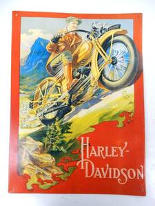 【レトロ？】 HARLEY-DAVIDSON ハーレーダビットソン ブリキ製？ ポスター風 看板 30cm程×41.3cm程 中古品 JUNK 現状渡し 一切返品不可で