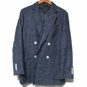 美品 21SS GIORGIO ARMANI ジョルジオアルマーニ UPTON ダブル リネンコットン テーラードジャケット 46R ネイビー系 C0801