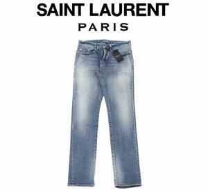 12万新品◆30◆SAINT LAURENT 日本製 SKINNY FIT ウォッシュ加工ストレッチデニムジーンズ BRIGHT BLUE ㈱ケリング【サンローラン】1円