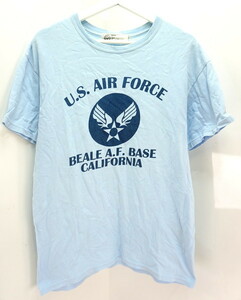 ヒューストン ☆ HOUSTON ☆ US AIR FORCE ロゴ 半袖 Tシャツ ライトブルー L 定番 ミリタリー アメカジ ストリート 屈強な男の一枚◎■AE