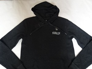 USA購入 ハーレー【HURLEY】 渦巻きロゴバックプリント入り サーマル素材 薄手プルオーバーパーカー US Sサイズ ブラックグレー