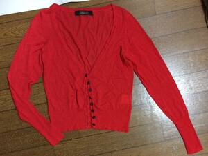 即決 Dgrace　美品　カーディガン 赤　長袖　ショート寸　90年代　50年代　M　カシミア　シンプル 羽織り トップス レディース