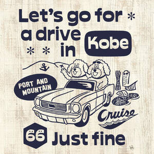■ DRIVE IN KOBE Tシャツ■130サイズ（ホワイトxネイビー）フォード マスタング FORD MUSTANG KOBE 神戸