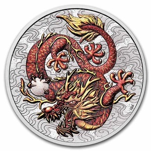 [保証書・カプセル付き] 2021年 (新品) オーストラリア「ドラゴン・龍」純銀 1オンス カラー 銀貨