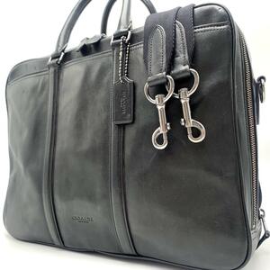 1円【最高級】COACH コーチ メトロポリタン コミューター 2way 2室 ビジネスバッグ　 オールレザー ブラック 黒 メンズ ビジネス A4可能