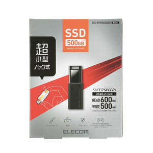外付けポータブルSSD 500GB USB3.2(Gen2)対応 読み込み最大600MB/s キャップを紛失する心配がないノック式: ESD-EPK0500GBK