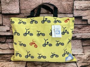 送料無料！お洒落でかわいいレトロ自転車柄の黄色いジュニア ハンプ生地レッスンバッグ１個1,100円が