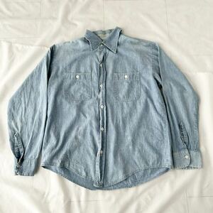 １６1/2 ビッグサイズ 60s シャンブレーシャツ 長袖 ブルー ワークシャツ ビンテージ （ 60年代 ボタンダウン フェード 50s 無地 usn 40s