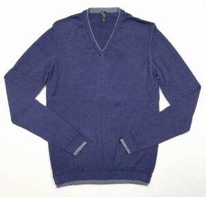 美品「rc」レイヤードデザイン エクストラファインメリノウール使用 Vネックセーター Parple-Blue SIZE:44 イタリア製