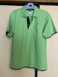 【中古品】グリマー　glimmer ドライ 半袖ポロシャツ ハーフボタンシャツ Sサイズ　黄緑/ブラック系