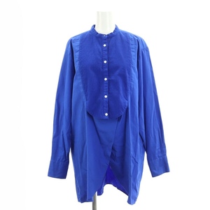 6 ROKU B&Y ロク ビューティーアンドユース BOTANICAL DYE DRESS SHIRT シャツ チュニック 長袖 36 青 ロイヤルブルー レディース