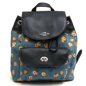 COACH コーチ リュック F57754 MINI BILLIE BACKPACK IN PRINTED DENIM AND LEATHER ミニ ビリー バックパック 一部牛革 フローラルプリン