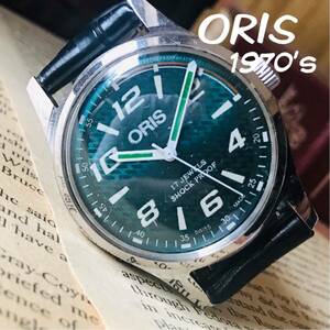 【1円スタート】■美品！カッコイイ■大人気/オリス/ORIS/手巻きメンズ腕時計/1970’sビンテージ/アンティークウォッチ/35㎜/緑/グリーン