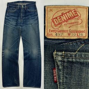 希少!!DENIME旧ドゥニーム 鬼ヒゲ ハチノス 491 A SHINS 501 66モデル W30 L36 赤耳 インディゴ ジーンズ 