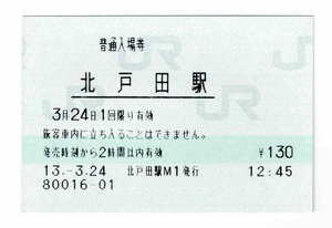 ★ＪＲ東日本★北戸田駅★入場券★マルス券★平成13年