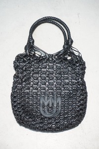 新品 正規 MIUMIU ミュウミュウ MACRAME BAG マクラメ レザー トート ハンド バッグ バケット 編み込み 黒 5BC066 RETE 本物516O