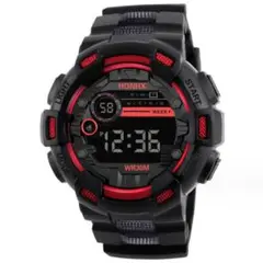 a46 新品 LED デジタル多機能 メンズ レディース 腕時計 黒/赤 458