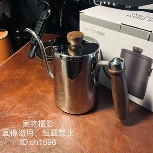 超高品質 鏡面 ステンレス製 直火HI 適用 細口コーヒーポット 頑丈 キャンプ用　600ml アウトドア　野外登山 385g