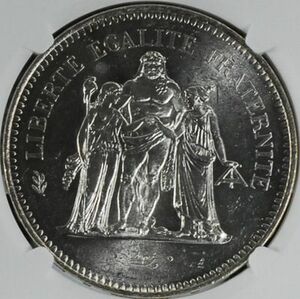 【希少：流通型MS63】1975年 フランス 銀貨 50フラン NGC MS63 アンティークコイン　