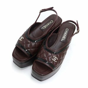 （新品・未使用品）シャネル CHANEL サンダル 靴 #36 1/2 23.5cm ラムスキン パテントカーフスキン バーガンディ ブラック 赤 黒 G45009