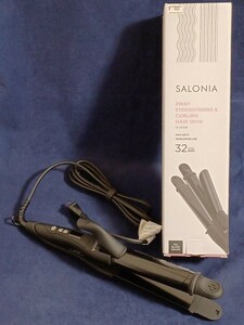 #593 SALONIA サロニア 2WAYストレート&カールヘアアイロン 32mm プロ仕様220℃ ブルー ※開封済み、※通電確認済み、※動作確認済み。