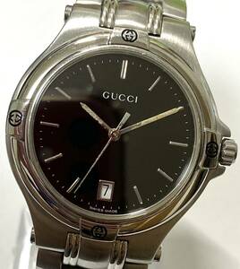 1円〜 I GUCCI グッチ 9040M ブラック文字盤 メンズ クォーツ デイト アンティーク ジャンク 時計 901377699-1