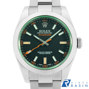 ロレックス ミルガウス グリーンガラス 116400GV ブラック ランダム番 中古 メンズ 腕時計