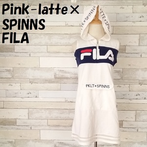 【人気】Pink-latte×SPINNS FILA/ピンクラテ×スピンズ フィラ ハーフジップ ノースリーブフーディーワンピース ホワイト S/8886