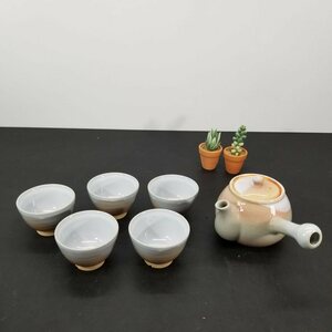 茶器セット　急須　湯呑み5客　萩焼？ 5496 08