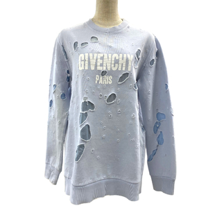 GIVENCHY ジバンシー 16SS ロゴプリント デストロイクルーネック スウェット 長袖 アパレル コットン ライトブルー (サイズ S)