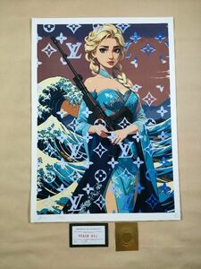 #014 DEATH NYC 世界限定ポスター 現代アート ポップアート ディズニー アナと雪の女王 エルサ 浮世絵 葛飾北斎 神奈川沖浪裏 波