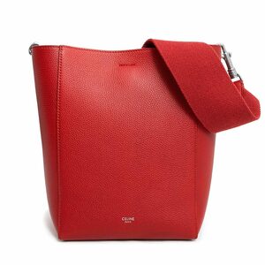 （新品・未使用品）セリーヌ CELINE サングル バケット スモール ショルダーバッグ グレインカーフレザー レッド 赤 シルバー金具 189303