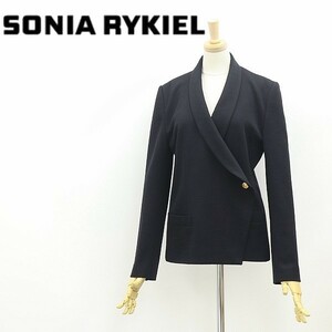 ヴィンテージ フランス製◆SONIA RYKIEL ソニアリキエル ショールカラー サイドボタン ウール ジャケット 黒 ブラック