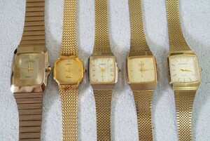 F693 ゴールドカラー スクエア 腕時計 メンズ レディース アクセサリー クォーツ 大量 セット まとめて おまとめ まとめ売り 不動品