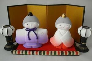 h11★陶器の置物★雛人形セット★ぼんぼり付 立びな(中)　日本製　　PAGIMALL
