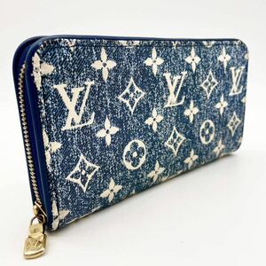 【極美品】Louis Vuitton ルイヴィトン M81226 モノグラムジャガード デニム マリーヌ ジッピーウォレット 長財布 青 白 総柄 レザー