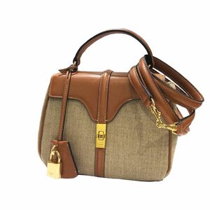 【中古】 CELINE セリーヌ 16 セーズ バッグ ミニ キャンバス/カーフスキン タン ブラウン 2way 23040931 HO