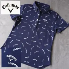 【キャロウェイ】ロゴネームマルチデザイン 半袖ゴルフポロシャツ ネイビーM