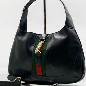 1円【超希少/美品】GUCCI グッチ ニュージャッキー シェリーライン 2way ショルダーバッグ ハンドバッグ アクセサリーポーチ レザー 黒色