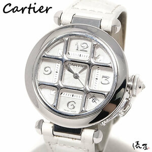 【カルティエ】K18WG パシャ35 グリッド 自動巻 美品 ホワイトゴールド レディース 腕時計 Cartier 俵屋