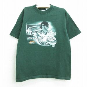 古着 半袖 Tシャツ キッズ ボーイズ 子供服 デイルアーンハートジュニア NAASCAR レーシングカー シボレー クルーネック 濃緑 グリーン