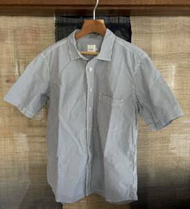 RINEN 80/2ダウンプルーフ 半袖レギュラーカラーシャツ ネイビーストライプ　サイズ2