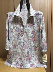 [新品] 激安・在庫処分　M〜L 　レディースポロシャツ　ミセスポロシャツ　婦人ポロシャツ　6分袖　バンブー素材　日本製　ベージュバラ柄