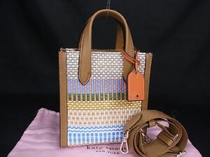 1円 ■新品■未使用■kate spade ケイトスペード K7772 マンハッタン キャンバス 2WAY ハンドバッグ ショルダー マルチカラー BG1390