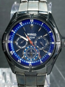 SEIKO セイコー WIRED ワイアード V14J-0BV1 メンズ アナログ ソーラー 腕時計 ブルー文字盤 ブラック メタルベルト ステンレス 動作確認済